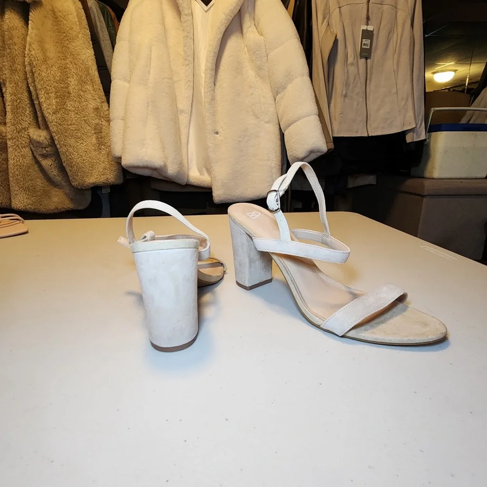 New BP Women’s Lula Slingback‎ Cream Suede Block Heel Sandals Wedding Summer